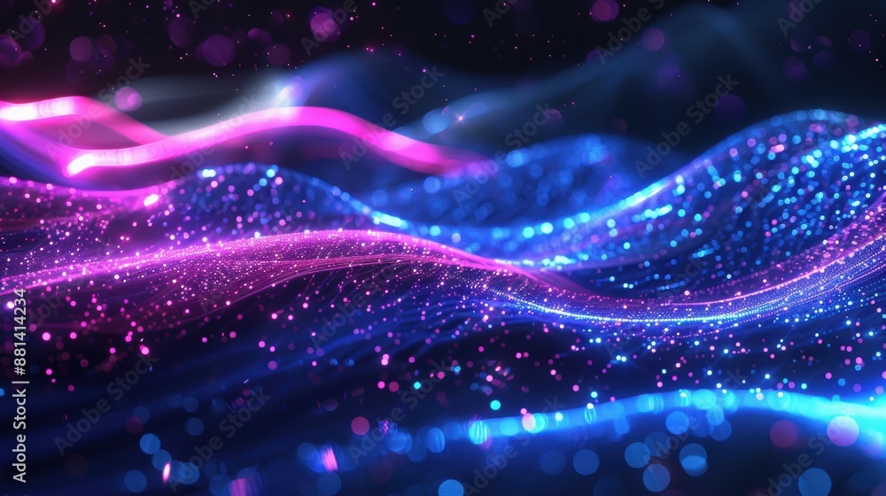 Aufkleber vibrant neon waves with glowing particles create an abstract and futuristic visual effect, filled wi