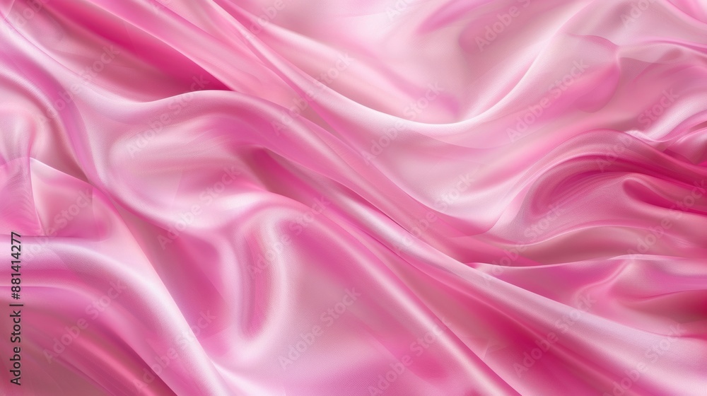 Poster abstract close-up of pink silk fabric waves, showcasing a soft and luxurious texture with flowing pa