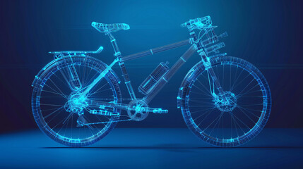 Fototapeta premium Modern Futuristic Bicycle Blue print, blueframe. 3d rendered xray blue transparent bicycle wire frame. Futuristic modern bicycle Blue wireframe UI Design