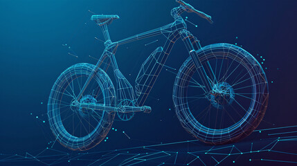 Fototapeta premium Modern Futuristic Bicycle Blue print, blueframe. 3d rendered xray blue transparent bicycle wire frame. Futuristic modern bicycle Blue wireframe UI Design