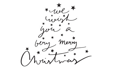 we wish you a very merry christmas star black dark color text font calligraphy hand lettering xmas happy new year 2024 2025 2026 2027 time calendar beginning start winter decoration december month art