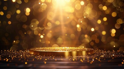 A gold podium with a spotlight in the background, ideal for sports or awards ceremonies