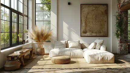 Obraz premium Minimalist Frame Mockup: Nomadic Interior Setting, 3D Render