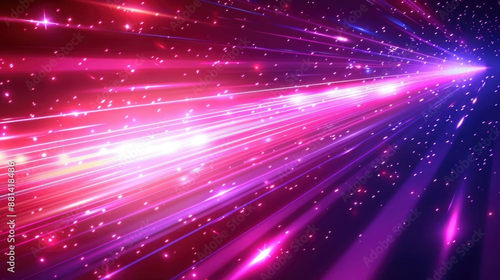 Poster vibrant pink and purple light trails streaking across a dark background, creating a dynamic and futu