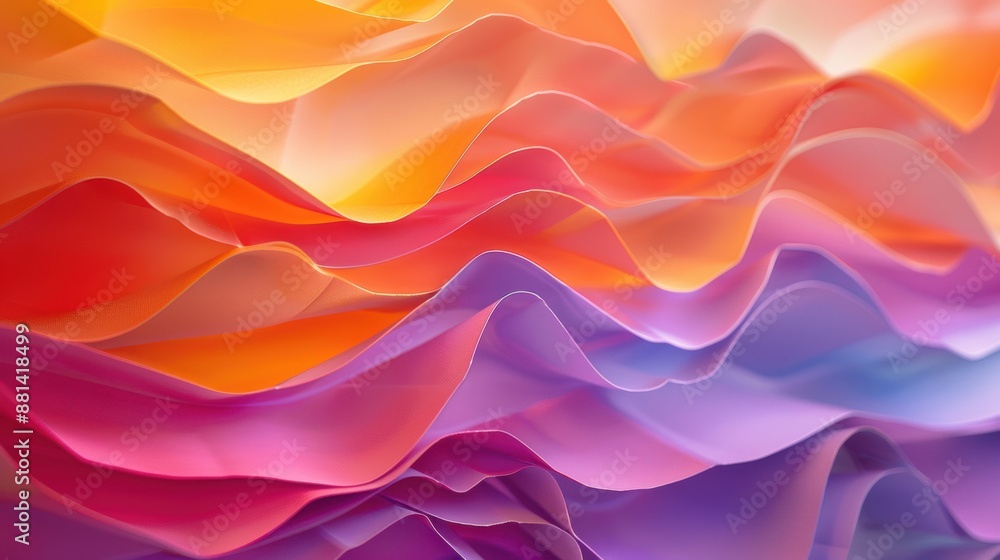 Poster abstract image of colorful fabric waves with gradient hues, creating a dynamic and fluid visual text
