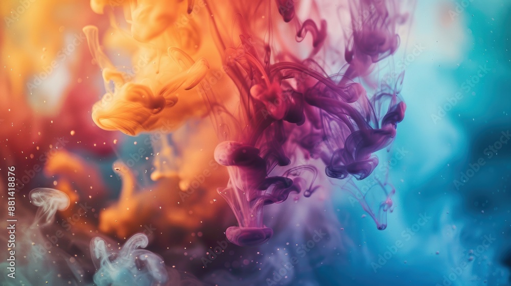 Poster vibrant ink colors swirling in water, creating a mesmerizing abstract art piece with dynamic and flu