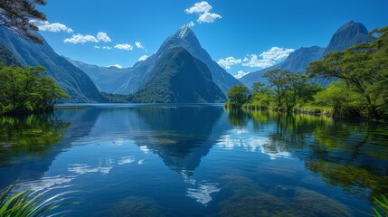 Serene Beauty of Mitre Peak in Milford Sound, New Zealand