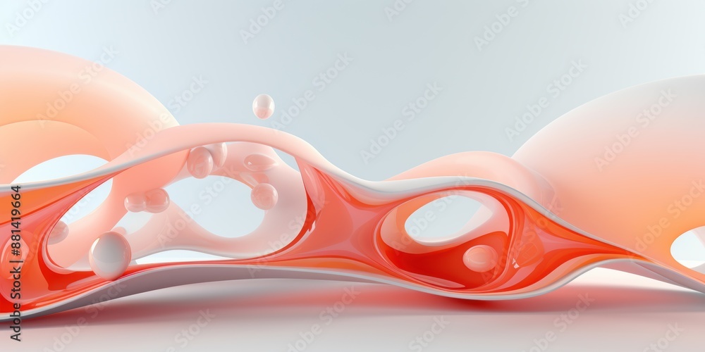 Poster a futuristic abstract composition featuring orange and white shapes with smooth, flowing curves and 