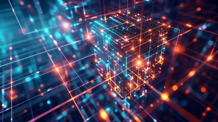 Obraz premium cube abstract background with glowing lines