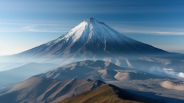 Majestic Pico de Orizaba Mountain in Mexico - Minimalist Landscape with Snow-capped Summit and Volcanic Scenery