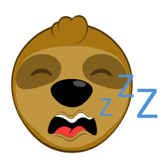 vector illustration face bear sloth character animal cartoon, snoring with mouth open and text zzz