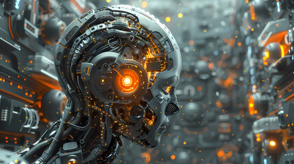 Fototapeta premium Robot using digital technology connection. 3D rendering on big data network connection background, Science and artificial intelligence technology.