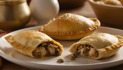 closeup of chicken, cheese and mushroom empanadas