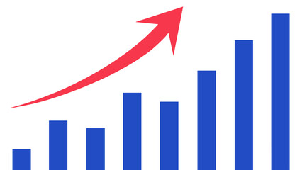 矢印　上向き　上昇　右肩上がり　素材　統計　表　シンプル　抽象的　増加　アップ　伸びる　好調　成績　業績　学力　価格　物価　値上がり　会計　売上　株式　資産　景気　営業　マーケット　貯金　支払い　費用　給料　白背景　白バック　透過　16:9