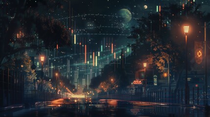 Fototapeta premium business background market charts in the night