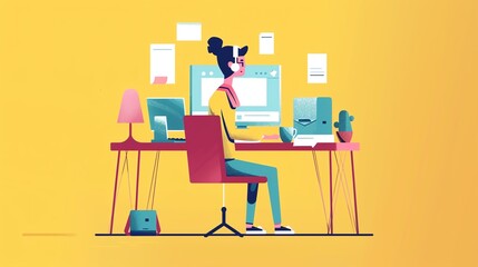 Online exam proctoring, secure testing environment, flat design illustration