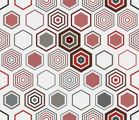 Geometric pattern. Geometric elements of varied style and color. Large honeycomb cells. Tileable pattern. Seamless background. Captivating vector illustration.