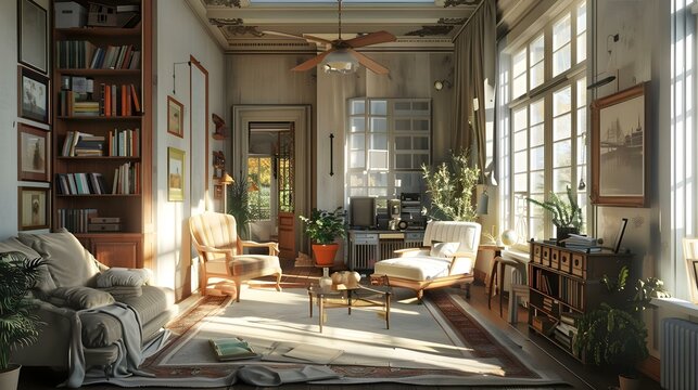 Panoramic living room space adaptation