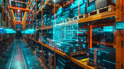 Smart warehouse management system using augmented reality technology to identify package picking and delivery . Future concept of supply chain and logistic business