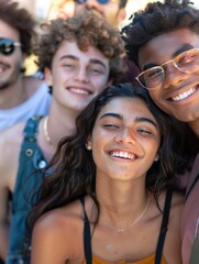 Fototapeta premium A group of young people standing together, smiling and laughing