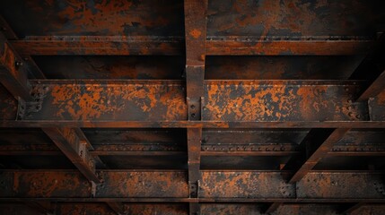 Rusty Metal Beams with Industrial Texture and Weathered Surface in an Abandoned Warehouse