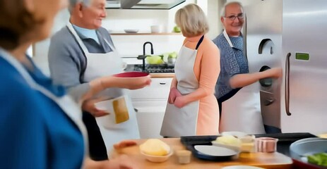Group of middle-aged friends taking a cooking class