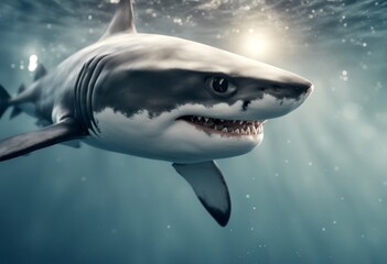 Naklejka premium white mouth danger shark aquatic large aggressive predator 3d great dangerous rendered marin sea