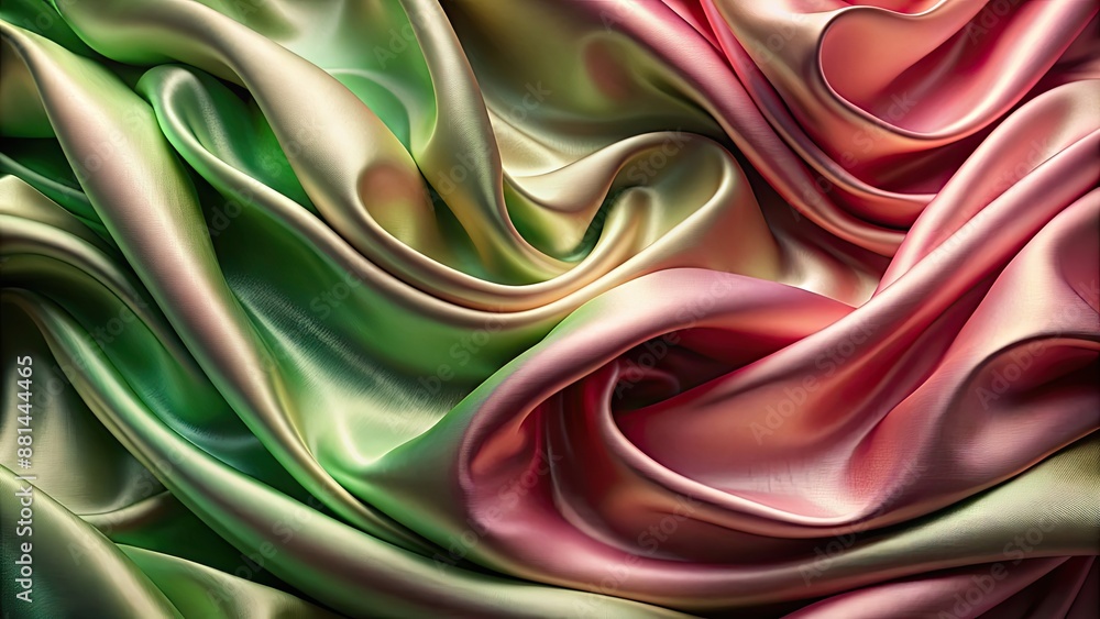 Poster Wave texture silk abstract fabric in shades of rose and green , wave, texture, silk, abstract, fabric, rose, green, elegant