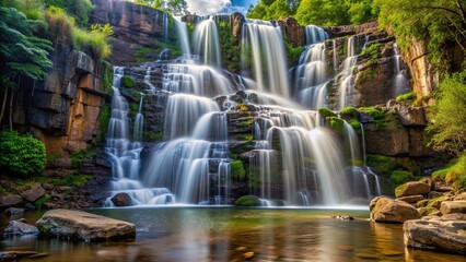 Fototapeta premium Water cascading down from a rocky waterfall, water, flowing, cascade, stream, nature, scenic, beauty, outdoors, purity
