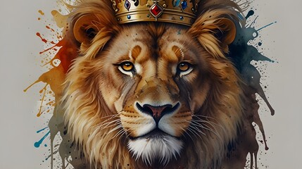 illustration of beautiful animal lion is facing on mix colors background