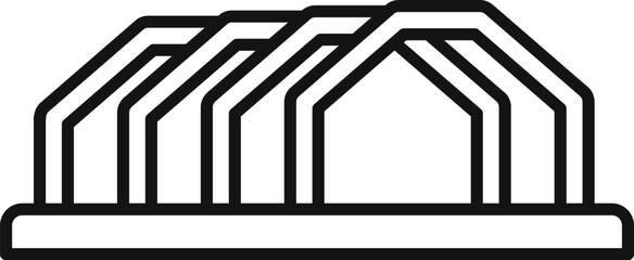 Simple line art icon of a large industrial structure or warehouse under construction