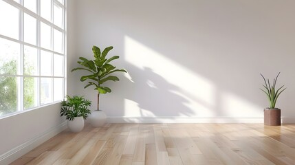 Bright living room interior with white empty wall
