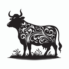 cow silhouette vector on white background