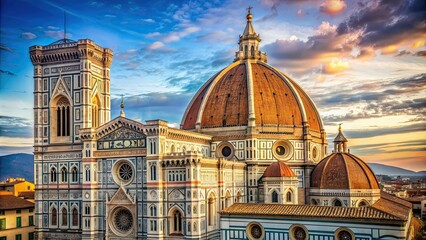 Fototapeta premium Iconic landmark of Florence, Italy featuring a stunning Gothic facade and iconic dome, Duomo, Santa Maria Del Fiore, Florence