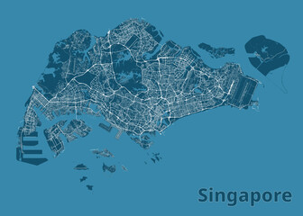 Map of Singapore blueprint poster art