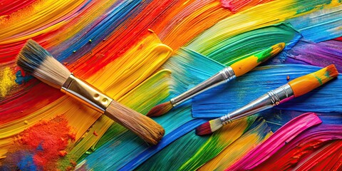 Obraz premium Vivid abstract brush strokes on a bright background canvas, abstract, bright, colorful, vibrant, art, painting