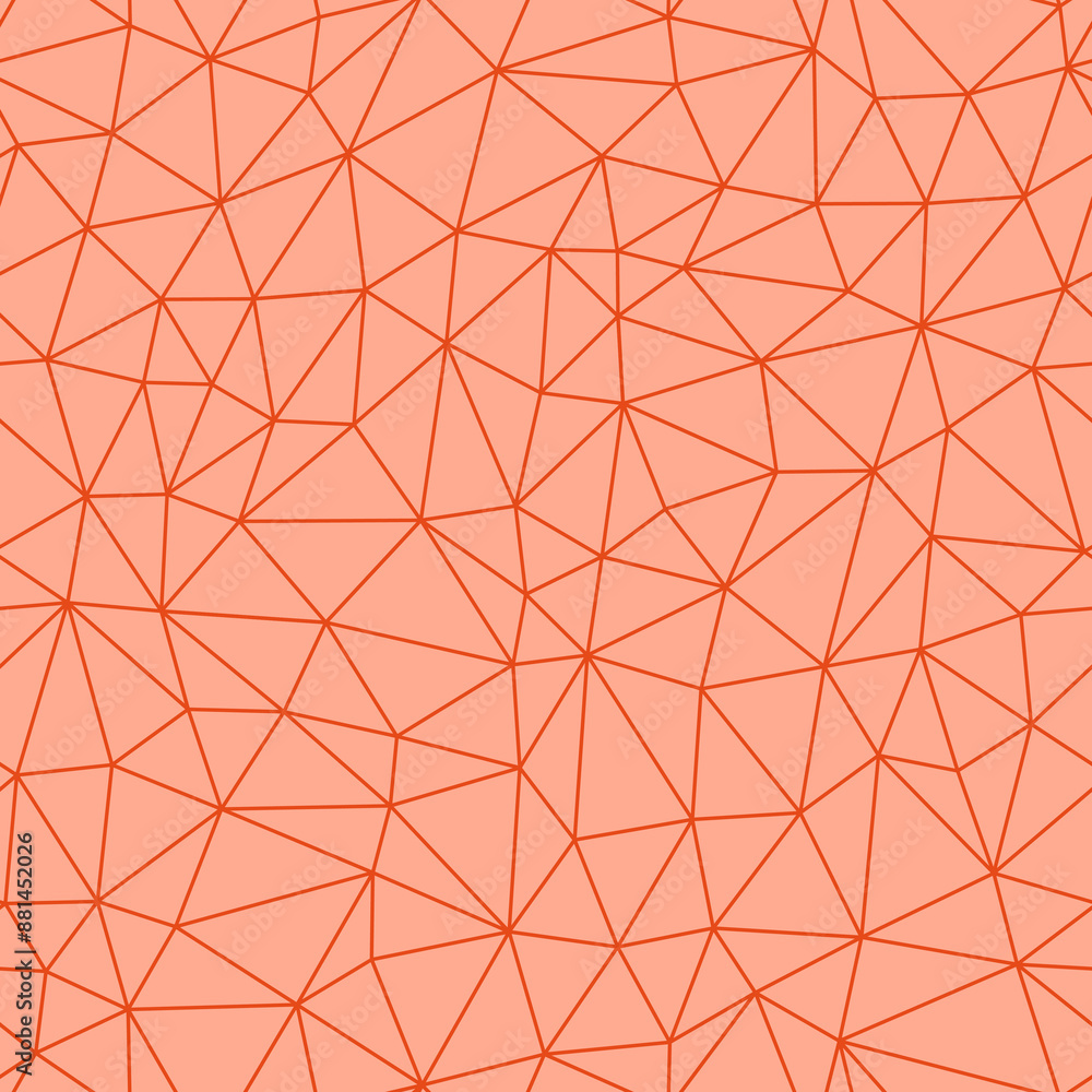 Poster triangulation geometric shapes background. deep orange color. small triangles size. light lines weig