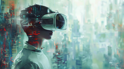 Woman reporter presenting world market data with rotating graph analysis, VR future global innovation, business interface, digital infographic, network technology, and virtual hologram at server.