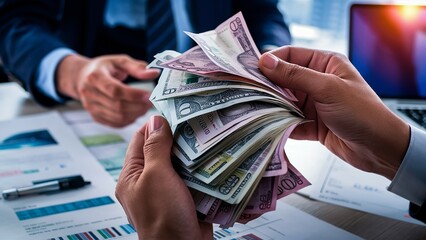 A person skillfully counting a stack of money