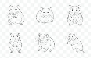 Print Hamster Line Art Vector Set Cute and Detailed Hamster Illustrations for Crafting and Design Projects