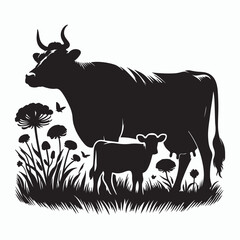 cow silhouette vector on white background