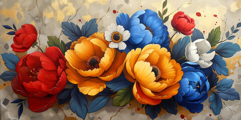 パネルの壁アート、壁の装飾、花のデザインの大理石の背景