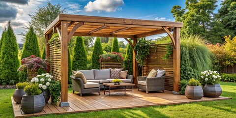 Picture of a cozy arbour with comfortable garden furniture, arbour, garden, furniture, outdoor, relaxation, peaceful, tranquil