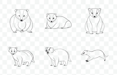 Print Complete Collection of Badger Line Art Vector Set for Graphic Design and Illustration Projects