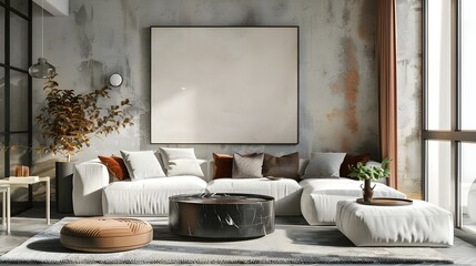 Stylish Living Room Interior with Abstract Frame