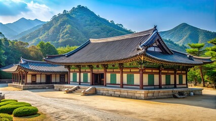 Obraz premium Korean temple nestled in the serene countryside, Korea, temple, traditional, architecture, historical, buddhism, religious