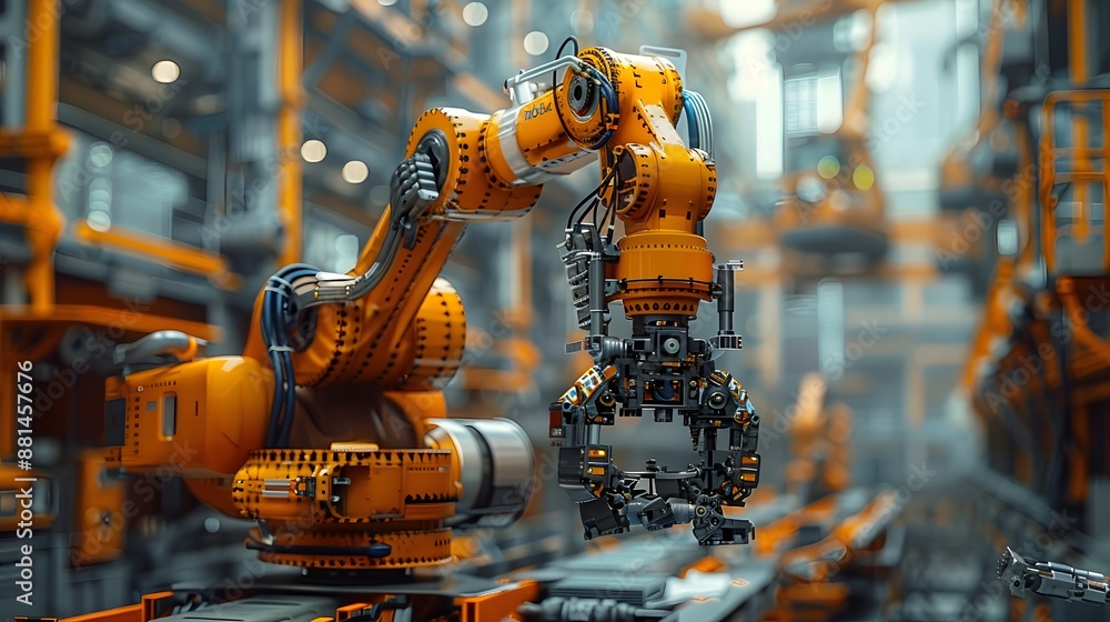 Poster a robot is working in a factory - generative ai