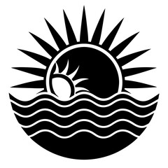 Sun sea wave logo, silhouette vector art illustration
