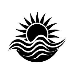 Sun sea wave logo, silhouette vector art illustration