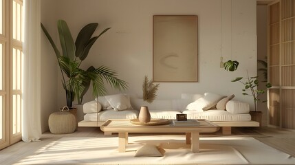Modern interior design in Japandi style living room